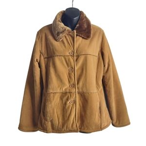 Che Bella Women's Brown Faux Suede/Fur Lined Button Up Soft Jacket Size XL